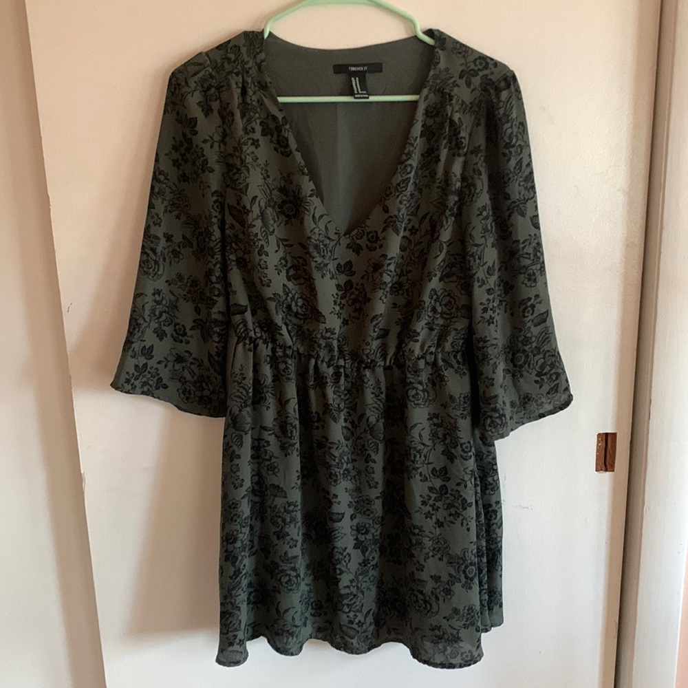 Forever 21 size medium olive dress with black floral dress